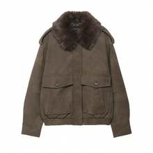 GDDYIN Women's Autumn New Fashionable Casual PU Leather Pilot Jacket With Detachable Fur Collar - Army Green - View 10