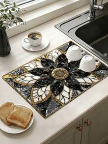 1pc 2D Flat Luxury Black Golden For Lotus Marble Pattern Stove Protector Mat, Wear Resistant, Dirt Resistant, Durable, Easy To Clean, Reusable, Suitable For Travel, Gas Stove, Washing Machine, Kitchen Essentials, Home Decor, Vacation Essentials - a - 查看 6
