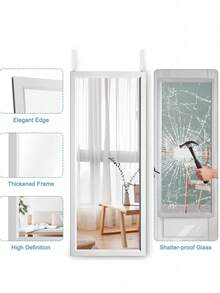 EDIMENS Full-Length Mirror, 160 X 50 Cm, Curved Standing Mirror, Aluminum Alloy Frame, Tempered Glass, For Bedroom, Living Room, Wardrobe - 110x40cm-Weiß - 查看 6