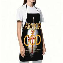 1pc God's Armor Shield & Cross Print Apron, Back With Shield & Cross Pattern - Adjustable Waistband, Durable & Easy To Clean Polyester Material, Suitable For Kitchen Cooking, Gardening, Orchard, Christmas, Halloween Apron - Multicolor - View 6