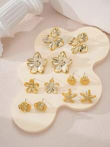 12pcs Gold Tone Fashion Earrings Set, Stylish And Elegant, Suitable For Daily, Party And Event Occasions - Gold - View 2