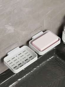 1pc Wall-Mounted Soap Holder, No-Drill Draining Soap Dish With Water Tray, Bathroom Soap Storage Rack - Type a - View 4