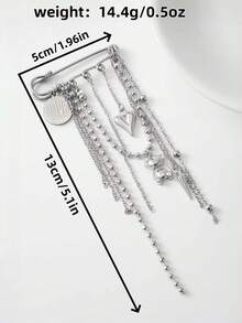 1 pieza Broche de cadena multicapa minimalista Y2K de plata con oso & corazón, joyería versátil de moda para mujer - Plateado - Ver 2