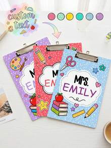 1pc Custom Teacher Name Speckle Clipboard, Cute Colorful Apple Pencil School Doodle Writing Board, Teacher Appreciation Gift,Classroom Must Haves,Back To School,Writing Board - Multicolor - View 2