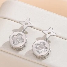2pcs Fashion Minimalist Square Cubic Zirconia Multicolor Lucky Clover Earrings For Women, Suitable For Daily Wear, Outings, Dating, Gift - Multicolor - View 13