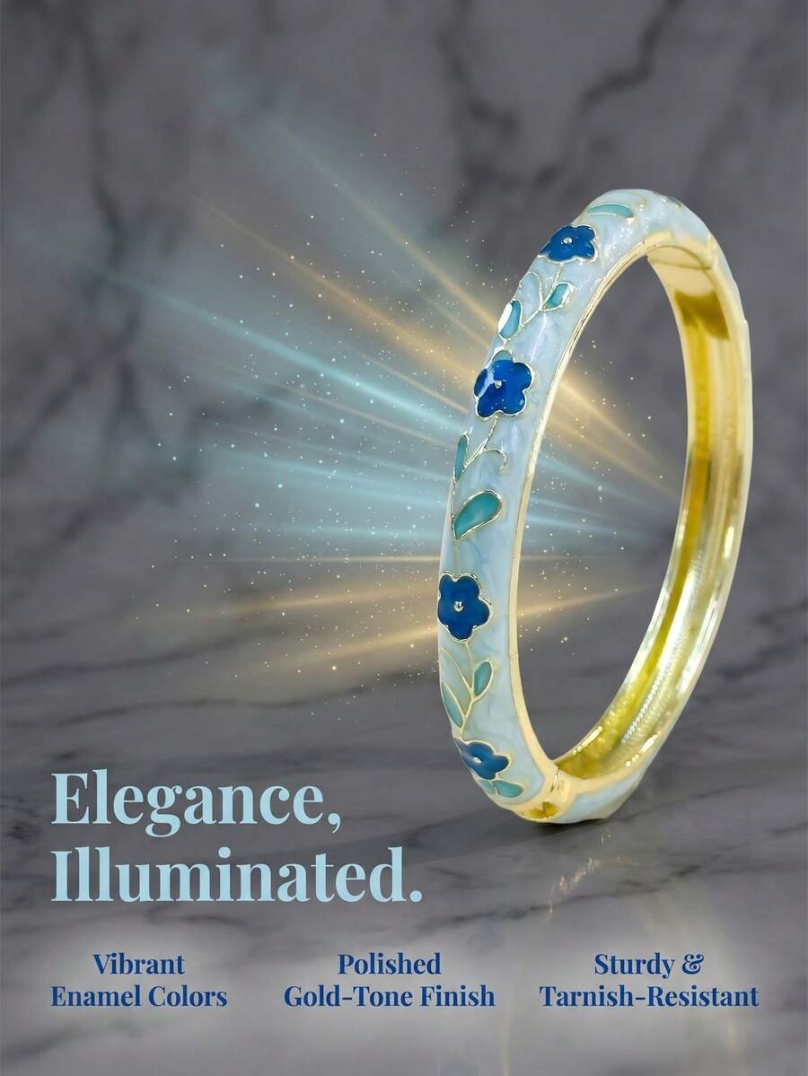 1pc Fashionable New Vintage Elegant Style Floral Pattern Enamel Gold Bracelet, Suitable For Women's Daily Wear