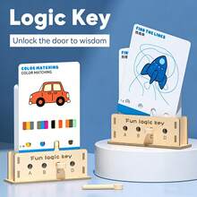 Wooden Logic Key Puzzle Board Game Set, Includes 40 Multi-Style Task Cards, Supports Color Matching, Find The Difference And Line Tracing, Develops Children's Concentration, Logical Thinking And Hand-Eye Coordination, Suitable For Holiday And Birthday Gifts - Multicolor - View 1