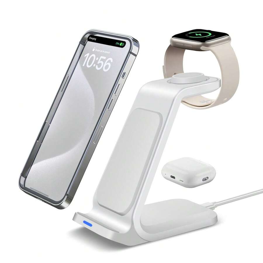 旅行用無線快充站,可折疊 3 合 1 磁吸無線充電支架,相容 iPhone 17/Air/16/15/14/13/12 Pro Max/Plus,相容 Ultra/11/10/9/8/7/6/5/SE/4/3/2,相容 Pro/Pro 2/4/3/2 - 白色 - 查看 1