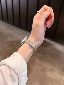 夏季新款手鍊錶帶，相容 38/40/41/42/44/45/46/49mm，適用於 Ultra/S10/9/8/7/6/5/4/3/2/1 - 金色白鑽 - 查看 6