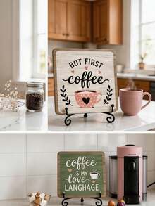 1pc "Coffee Makes Everything Better" Wooden Desktop Decor Sign, Pink Rustic Coffee Bar Decor Sign With Metal Stand, Farmhouse Coffee Theme Desktop Decoration, Suitable For Home Coffee Corner, Kitchen Countertop, Coffee Shop And Coffee Lover Gift - Coffee Sign 2 - View 10