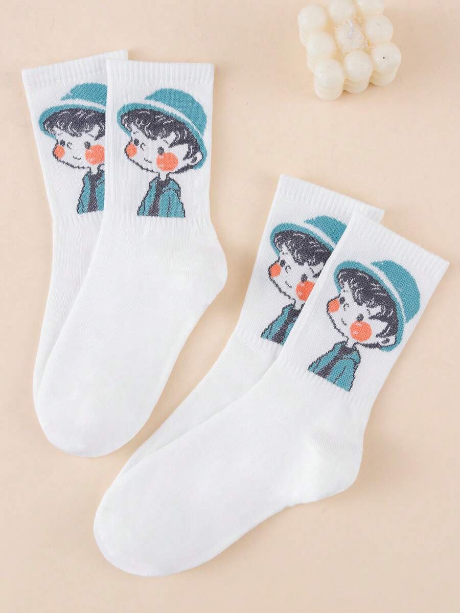 1 Pair Unisex Letter Cartoon Portrait Fashion Sports Style Comfortable Breathable Mid-Calf Socks - Multicolor - View 1