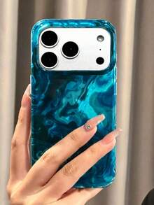 Fashionable Blue And Rose Red Asymmetric Water Ripple Texture Soft Phone Case Compatible With IPhone 17 Pro Max 17 Pro 16 15 14 13 12 Pro Max 14 15 16 Plus 11 15 16 17 Summer Style Anti-Drop Protective Case - Blue - View 1
