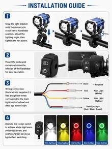 GLANBERT 12-80V 摩托車輔助頭燈 LED 聚光燈，額外聚光燈，通用於電動摩托車/自行車 - 對裝+開關 - 查看 12