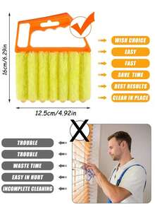 1pc/2pcs Handheld Blind/Car Window Cleaning Brush, Air Vent Cleaning Brush, Curtain Dusting Brush With Detachable Microfiber Cover, Easy Cleaning, Suitable For Air Conditioner, Car Air Vents, Fan Slots, Home, School, Hotel, Christmas Window Cleaning Tool, Cleaning Supplies - Multicolor - View 3