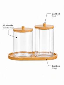 1/2/3 Packs Clear PS Plastic Storage Jars With Bamboo Lids And Bamboo Tray, Swab Holders For Facial Pads And Makeup Remover Balls, Bathroom Countertop, Vanity And Bedroom Organizers - View 3