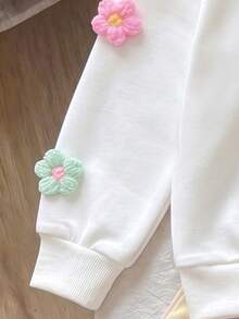 Girls' Multi-Color 3D Floral Knit Fashion Sweatshirt And Pleated Colorful Denim Skirt - White - View 4