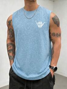 Simple Studio | Men's Vintage Rugged Style Washed Short Sleeve Tank Top | Suitable For Summer Wear | Comfortable & Breathable | Leading Fashion - Dusty Blue - View 3