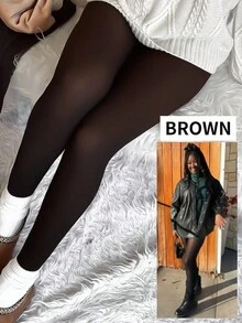 220g 抓絨內裡褲襪－單針縫製，仿透膚，保暖。適合冬季運動、瑜伽、戶外與旅行。 - 鏽棕色 - 查看 9