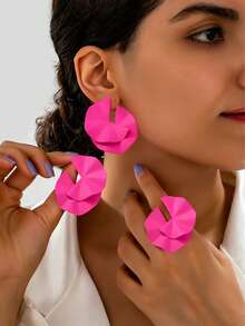 1set Minimalist & Elegant Asymmetric-Shaped Women's Ring And Earrings Set, Suitable For Vacation And Daily Wear, European And American Style - Irregular Earrings and Ring Set - View 15