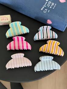 1pc Women's Colorful Minimalist Contrast Striped Acrylic Hair Claw, Medium Size, Suitable For Hundreds Of Hairstyles, All-Season Daily Use Hair Comb - Multicolor - View 1