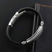 1件極簡時尚不鏽鋼金屬片手鍊，適合男士日常配戴，簡約時尚男士禮物 - 黑色 - 查看 5