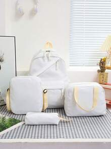 1 Set Back To School Fashion Casual Solid Color Backpack Set, Backpack + Tote Bag + Crossbody Bag + Pencil Case, Large Capacity With Laptop Compartment, Solid Color Student Backpack, Adjustable Shoulder Strap + Multi-Pocket Lightweight Portable School Bag, Zipper Bag Set, Suitable For Graduates/Students/Teenage Girls, Perfect For Outdoor Travel/Middle School/High School/College Use - 2186 - View 22