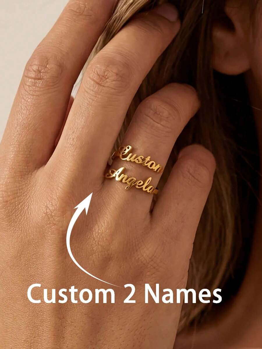 1pc Customized Name Ring, Stainless Steel Open Ring, Personalized Top ...