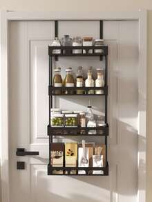 Over-The-Door Pantry Storage Rack, Pantry Storage And Organization, Metal Hanging Spice Rack, Suitable For Pantry Door, Kitchen, Laundry Room, Bathroom Storage, Over-The-Door Hanging Basket - Black - View 8