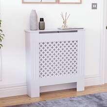 Home Discount Vida Designs Oxford White Radiator Cover Heat Protection Adjustable Cross Pattern Design With Wooden Shelf Top Display Hallway MDF Cabinet Easy To Install - White - View 14
