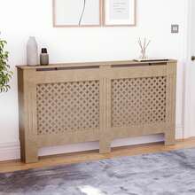 Home Discount Vida Designs Oxford Natural Radiator Cover Heat Protection Adjustable Cross Pattern Design With Wooden Shelf Top Display Hallway MDF Cabinet Easy To Install - Natural - View 14