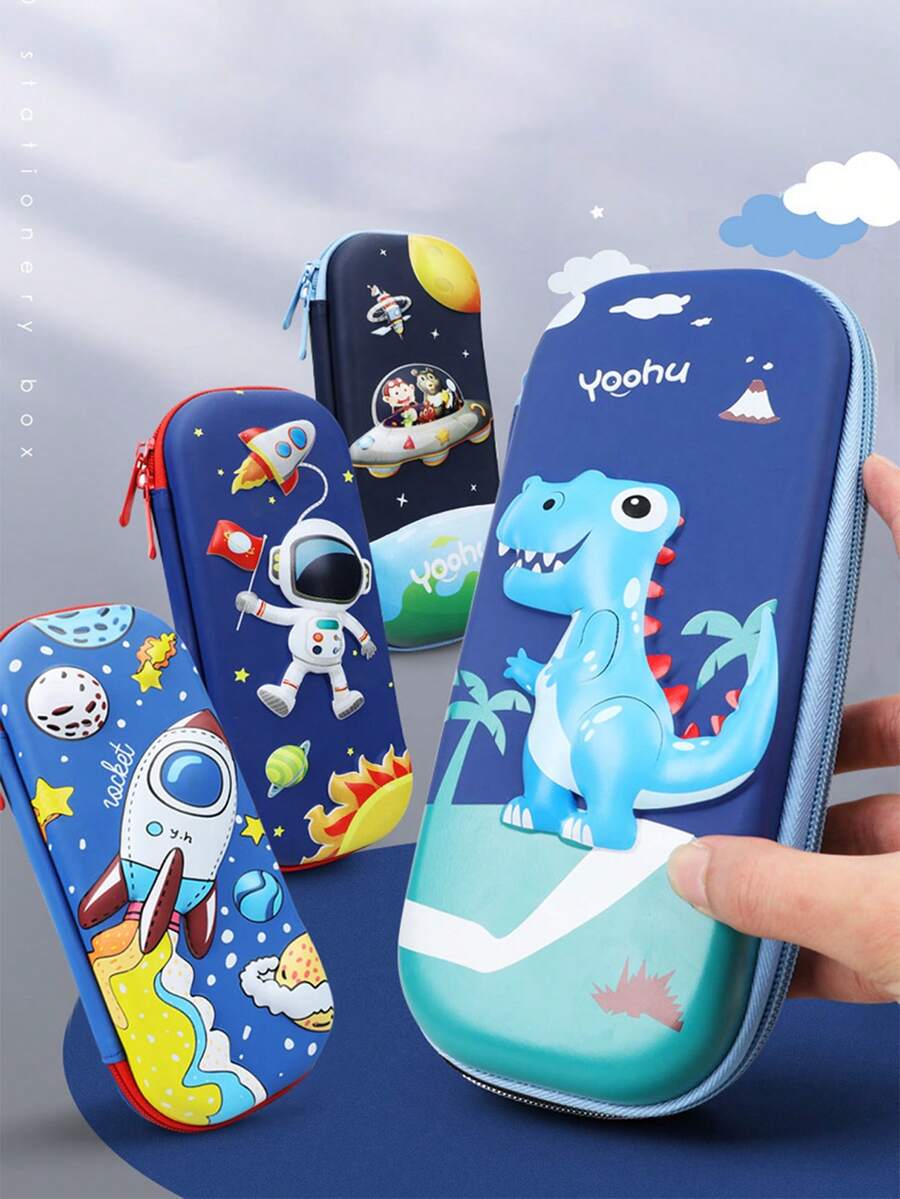 1pc Boy/Girl 3D Dinosaur Astronaut Pencil Case, Hard Pencil Box, Large Capacity Stationery Pencil Pouch For Kids, Back To School , First Day Of School