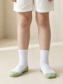 5雙兒童中筒襪，對比色陰陽設計，休閒運動舒適學生襪 - 綠色 - 查看 8