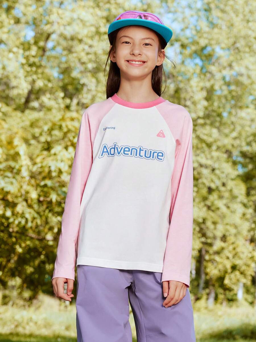 Balabala Tween Girl Long Sleeve T-Shirt 2026 Fall New Cotton Moisture Wicking Base Layer Top - White and Red - View 1