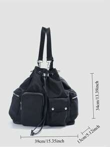 Mochila de viaje de gran capacidad con múltiples bolsillos estilo coreano de nicho, bolso de hombro ligero y versátil con cordón - Negro - Ver 7
