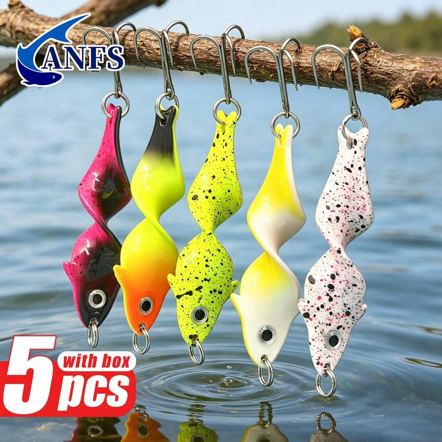 ANFS 5件組旋轉路亞釣魚匙套組，金屬釣魚誘餌套件，適用於鱸魚、鱒魚、鮭魚，送給釣魚愛好者的酷炫釣魚禮物