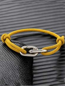 1 buah/2 buah Gelang Tali Anyaman Tangan yang Dapat Diatur, Gesper Tapal Kuda Perak Ganda, Gelang Tali Nilon, Gelang Tangan Minimalis Kasual Serbaguna Unisex - Gelang gesper dua lapis - View 3