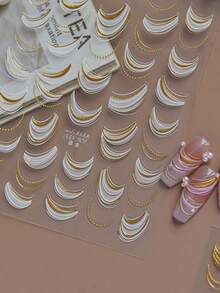 1pc 5D Gold Plated Nail Art Sticker, New French Style Premium Gold Ribbon Nail Decoration, Self-Adhesive Nail Art Sticker, DIY Nail Accessory Nail Stickers - Gold - View 1