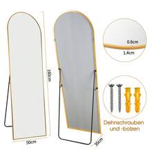 EDIMENS Full-Length Mirror, 160 X 50 Cm, Curved Standing Mirror, Aluminum Alloy Frame, Tempered Glass, For Bedroom, Living Room, Wardrobe - 160x50cm-Gold - 查看 7
