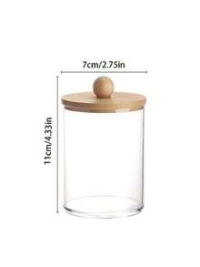 1/2/4 Packs Clear Bathroom Storage Jars With Bamboo Lids, PS Plastic Cotton Swab Holder For Dental Floss Picks, Toothpicks, Cotton Balls, Makeup Pads, Vanity Countertop Organizer - Multicolor - View 11