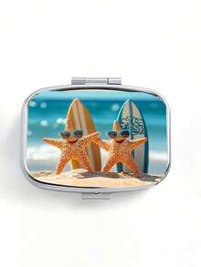 Vintage Fun Starfish Pill Box, Cute Starfish Design, Square Pill Box, Portable Medication Storage Compartment, Mini Metal Storage Box, Portable Jewelry And Pill Box, Travel Pill Box, Large Capacity Compartment, Weekly Medication Organizer, Suitable For Daily Medications And Vitamins, Essential For Doctors And Nurses, Emergency Needs, Travel, Hiking Emergency Rescue, Unique Gift Choice - Multicolor - View 14