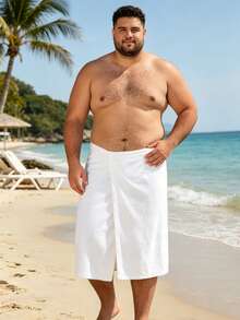 Men's Plus Size Terry Cloth Wrap Skirt Big & Tall Adjustable Bath Skirt With Pocket Absorbent Shower Wrap For Spa Gym Home - White - View 4