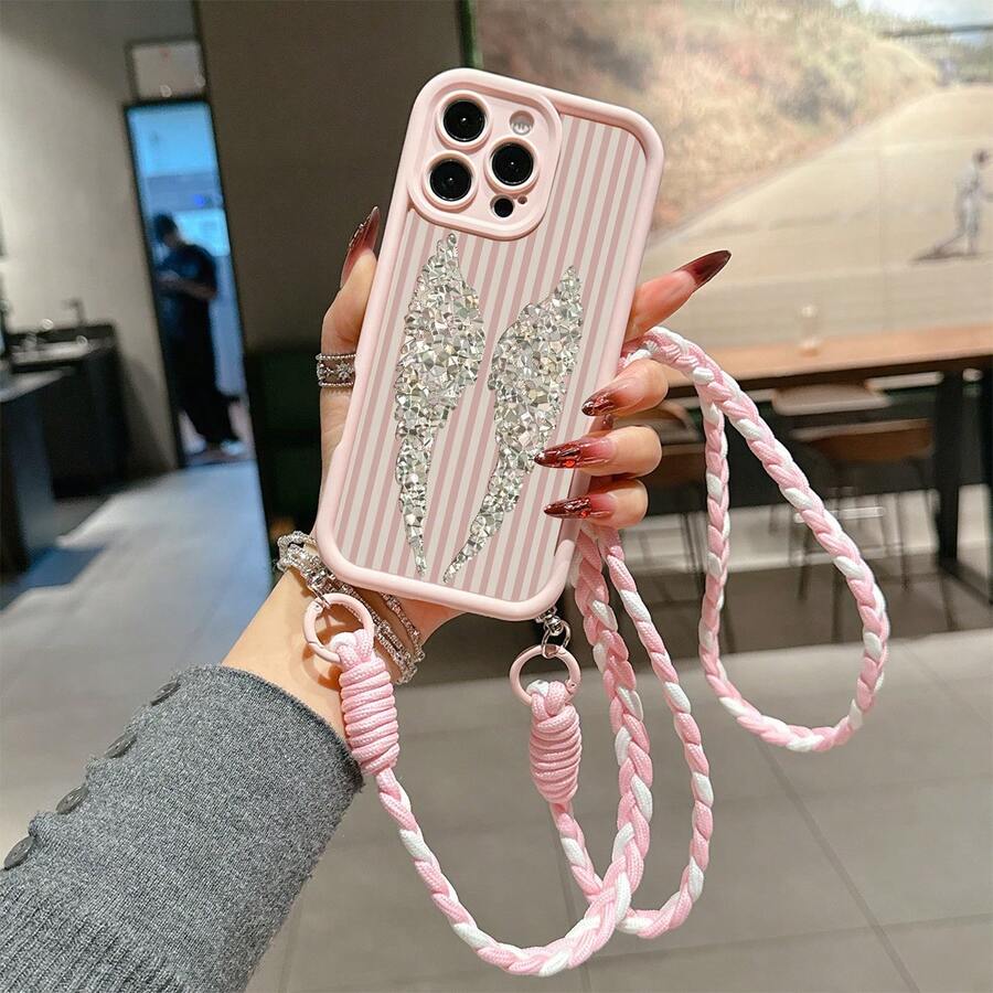 1 pieza Funda de teléfono a prueba de golpes con textura de cuero de gran agujero y patrón de rayas rosas, material TPU, se puede dar como regalo festivo, compatible con Apple XS/XS Max/XR/11/12/13/14/15/16 Pro/Pro Max/14/15/16 Plus/17, unisex - Multicolor - Ver 1