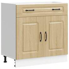 vidaXL Spülenunterschrank Kalmar Helle Eiche Khaki 80x46x81,5 cm Holzwerkstoff, Küchenunterschrank, Unterschrank für Küche, Küchenzeile, Küchenschrank - hellbraunes Khaki - Übersicht 26