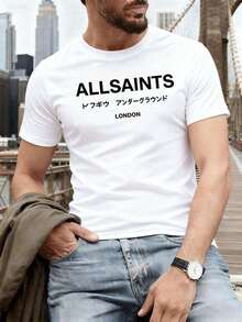 Camiseta con estampado londinense, tallas grandes, otoño, cuello redondo, corte holgado, estilo hip-hop urbano, corte relajado, estampado artístico. - Blanco - Ver 1