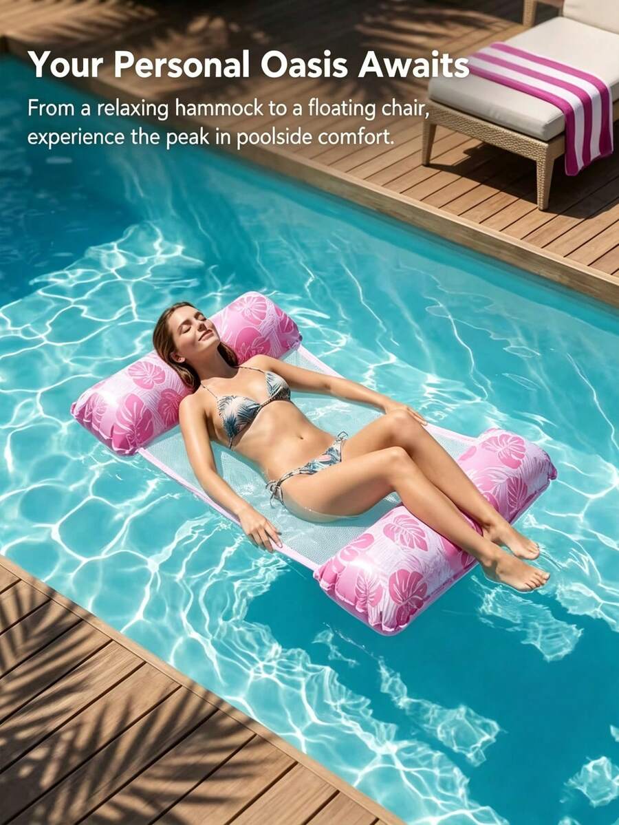 1pc Foldable Dual-Use Inflatable Hammock Net, Water Leisure Lounge Chair, Inflatable Floating Sofa, Adult Summer Pool Beach Party Supplies, Ideal Gift For Pool And Beach Relaxation, Suitable For Mother's Day, Father's Day, Can Be Given To Family And Friends - Multiple Styles - View 1