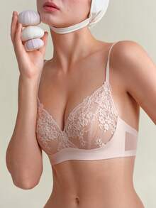 SUJIIN 女款無縫無鋼圈蕾絲飾邊內墊托高支撐內衣 MX525 - 粉色 - 查看 3
