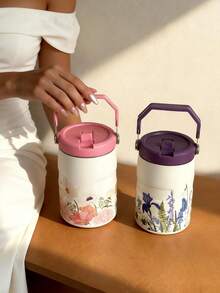 1pc 600ml Ins-Style Spring Wildflower Series Double-Wall Stainless Steel Insulated Tumbler, Straw Cup, Water Bottle, Coffee Cup, Tea Cup, Suitable For Home, Party, School, Outdoor, Travel And More, Valentine's Day Gift, Mother's Day Gift, Back To School, Graduation Season, Birthday Gift - Multicolor - View 2