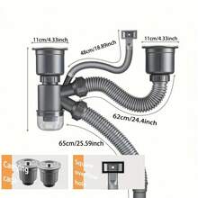 3-In-1 Anti-Odor Anti-Backflow Anti-Clogging Kitchen Sink Drain Strainer, Stainless Steel Single/Double Sink Universal, Flexible Composite Pipe With Overflow Hole, Filter Basket, Compatible With Standard Wash Basin - New Model - View 13