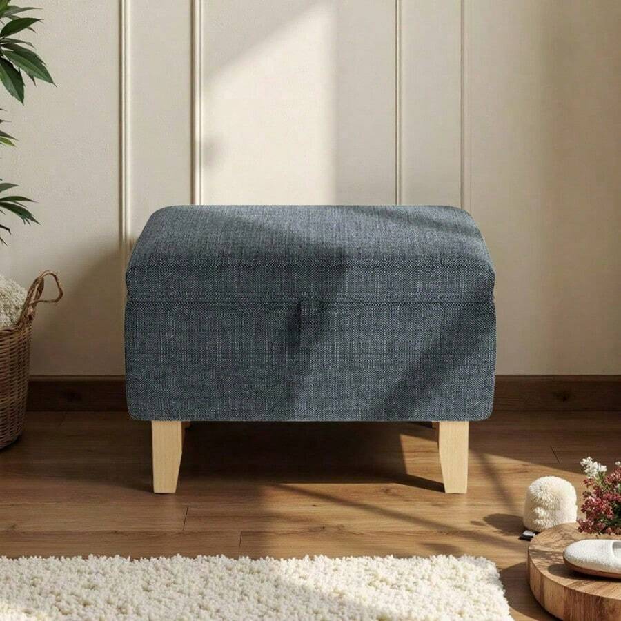 Linen Padded Storage Stool Ottoman Storage Box Footstool Living Room Bedroom Hallway Shoe Stool Footrest - Dark Grey - View 1