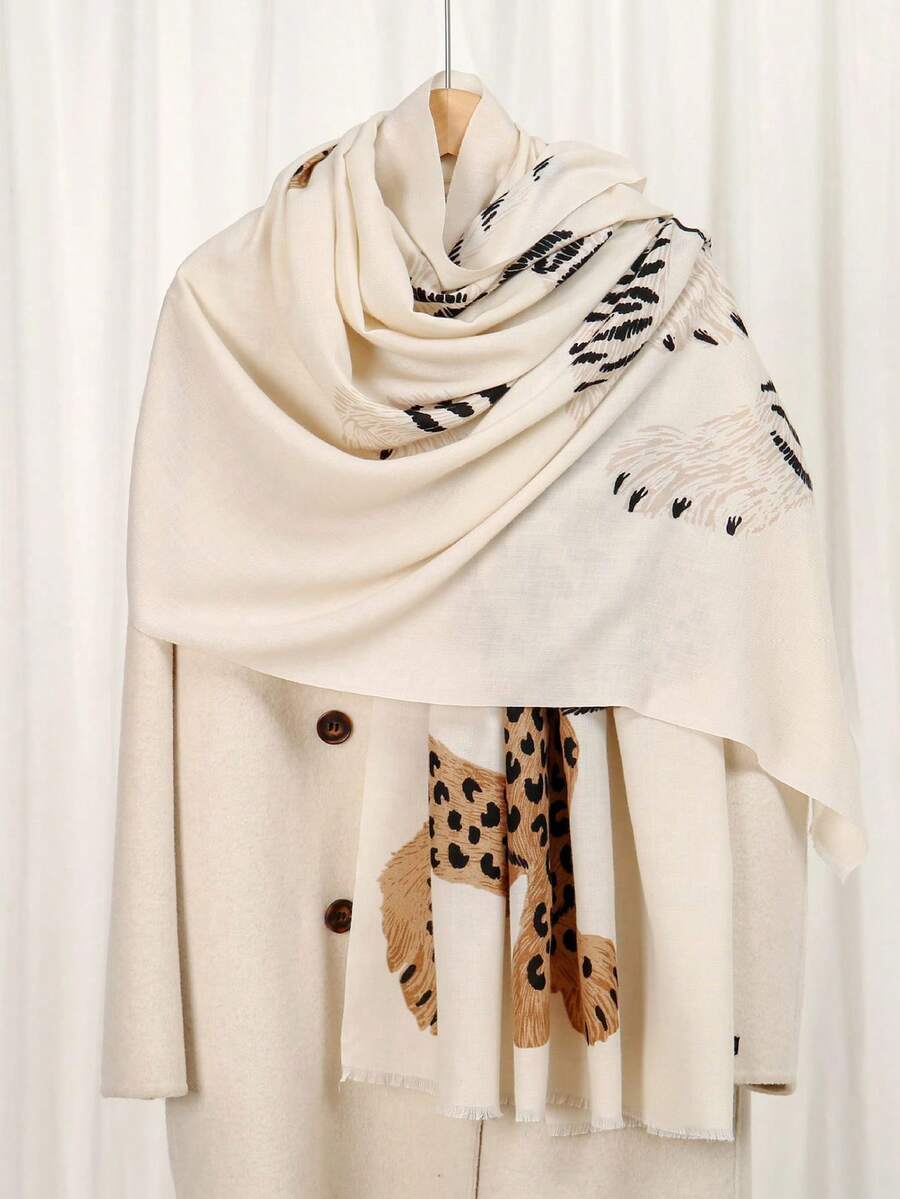 1pc Shen Gongbao Skin-Friendly Fleece Warm Faux Cashmere Printed Scarf Versatile Shawl - Multicolor - View 1